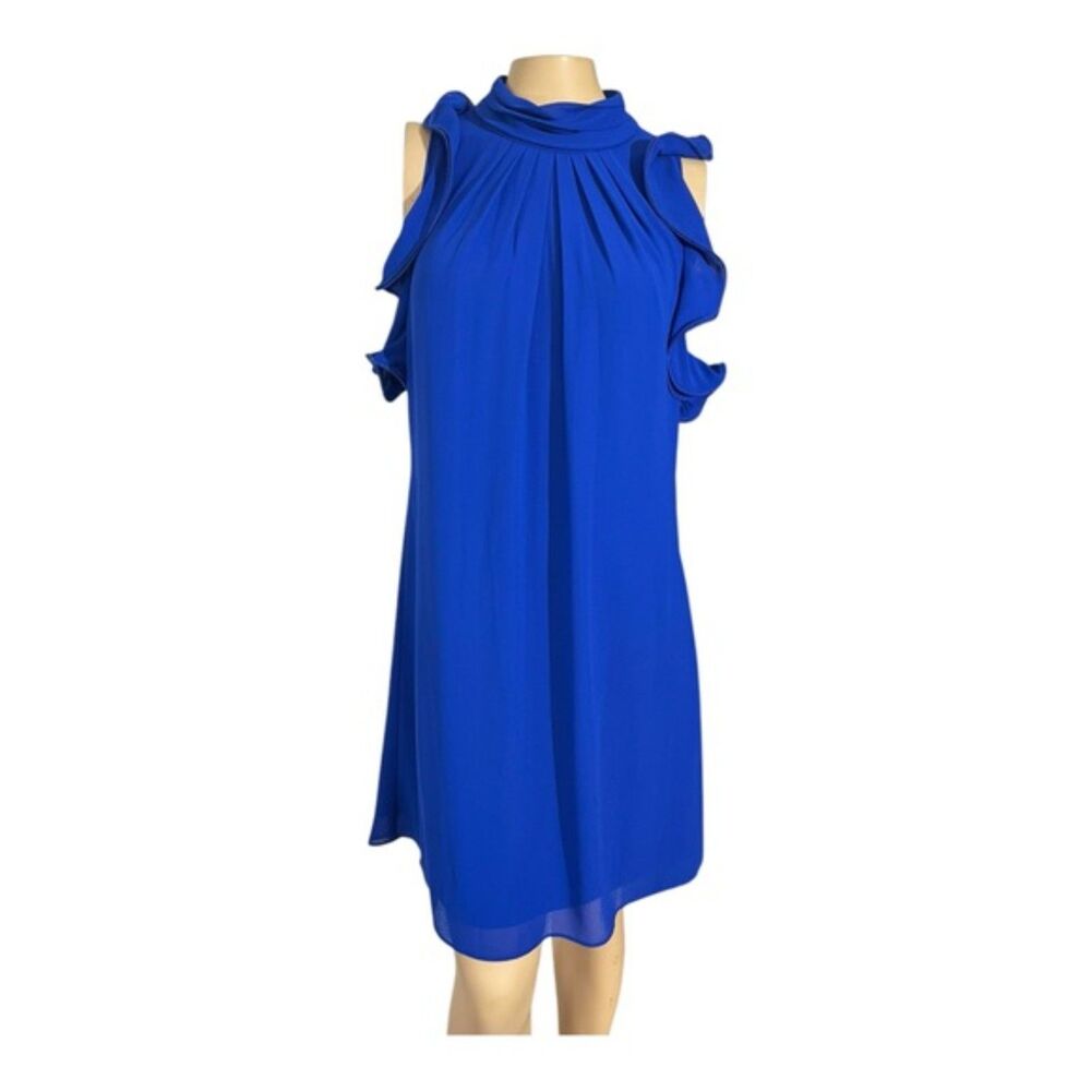 Vince Camuto Royal Blue Ruffle Cold Shoulder Dress – Size 12